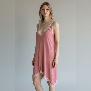 POL Elegant Pink Lace Trim Dress